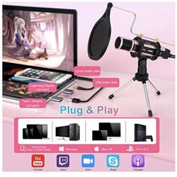 Zealsound Portable Microphone Karaoke Condenser With Stand, Gold New