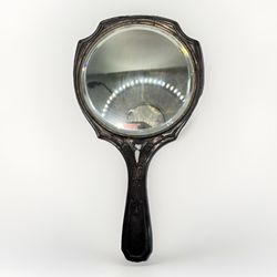 Antique Quadruple Plate Hand Mirror Victorian Scroll Floral Monogram Vanity