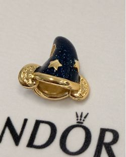 Pandora Disney Mickey Mouse Sorcerer’s Hat Charm  Gold Plated Blue Enamel Lab Diamond