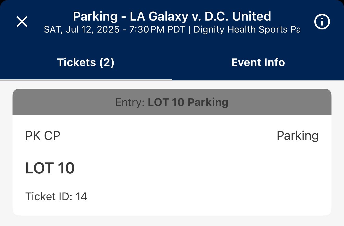 7/12: LA Galaxy vs DC United Parking Pass