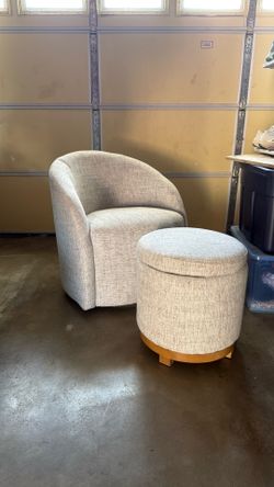 Modern Accent Chair + Storage Ottoman Set – Like New