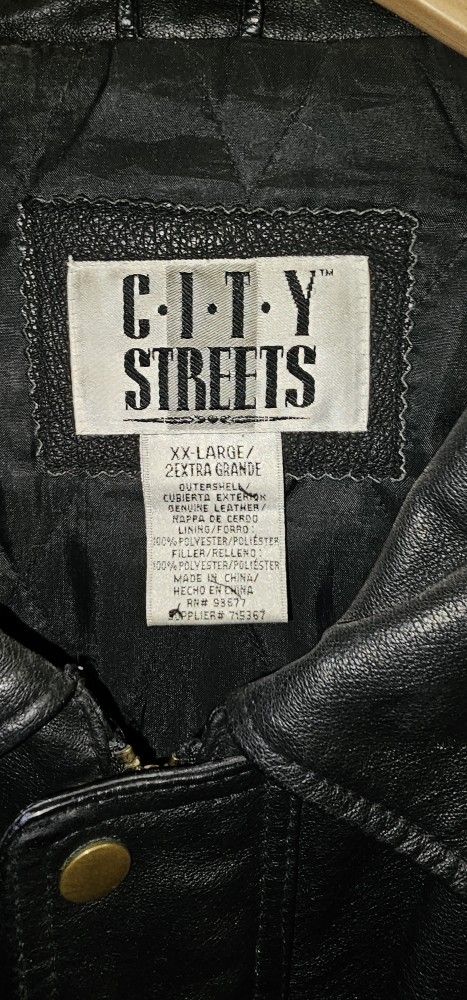 Vintage Vintage City Streets Black Leather Jacket XXL Moto Biker