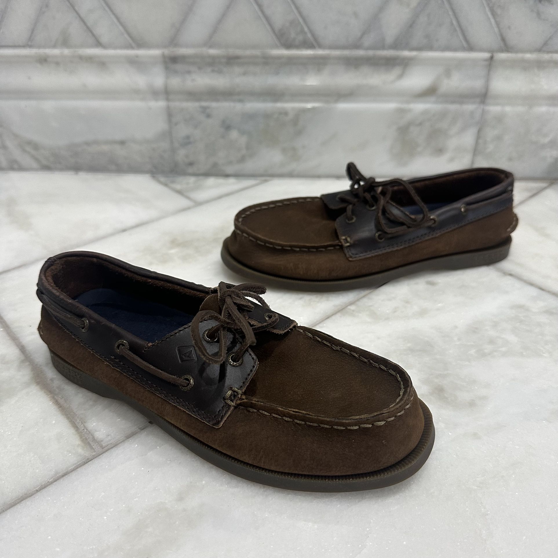 Size 2.5 Youth Boys Sperry Brown Leather Boat Shoes