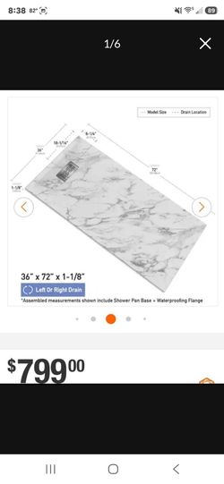 72 in. L x 36 in. W x 1.125 in. H Solid Composite Stone Shower Pan Base with L/R Drain in Carrara Sand
