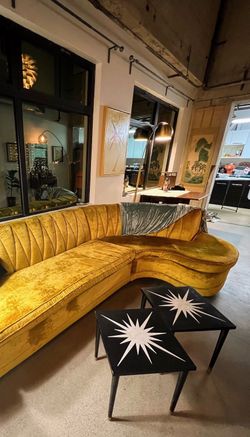 Pair of Sunburst B&W Midcentury Modern Coffee / End Tables