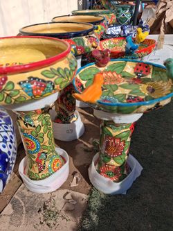 🌺 Garden Beauties! Colorful Talavera & Terracotta Birdbaths