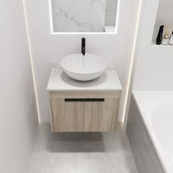 24 " Modern Design Float Bathroom Vanity With Ceramic Basin Set, Wall Mounted White Oak Vanity With Soft Close Door,KD-Packing,KD-Packing,2 Pieces Par