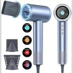 Hair Dryer, 150000 RPM High-Speed Brushless Motor Negative Ionic Fast Drying Blow Dryer with LCD Display, 4 Temps & 3 Speeds and 2 Magnetic Nozzle Hai