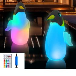 SUPERNIGHT Floating Pool Lights, 2-Pack Solar Light with 16 Color 4 Modes Changing, IP68 Waterproof LED Pond Lights with IR Remote, Penguin Floating L