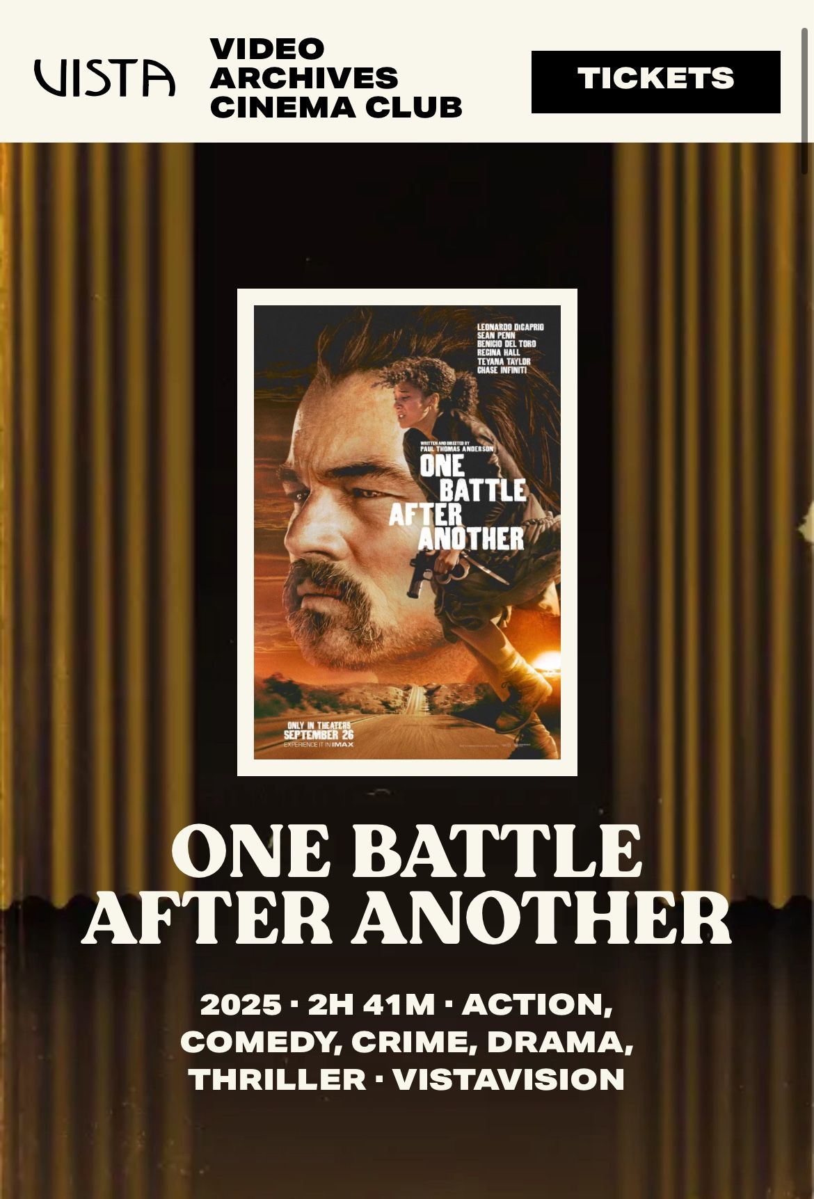 Vista Theater One Battle After Another Saturday October 18 10/18 6:30 PM