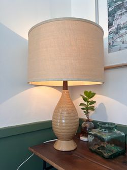 Vintage MCM Ceramic Table Lamp with Linen Shade