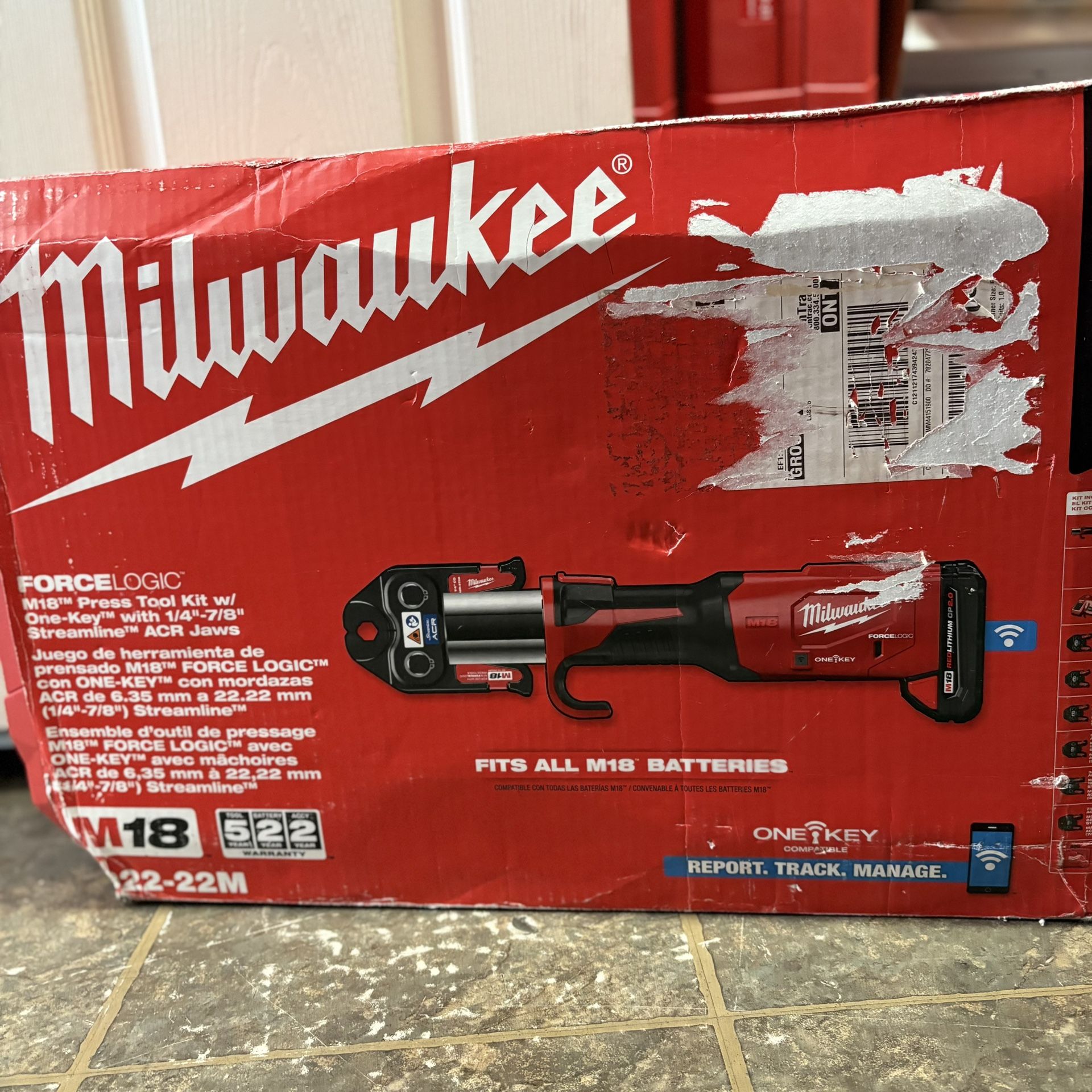 M18 FORCE LOGIC Press Tool w/ ONE KEY w/ 1/4” – 7/8” Streamline ACR Press Jaws Nuevo