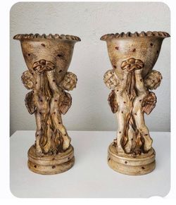 Pair of Cherub Figurine Pedestal Vases