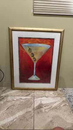Framed Artwork Behind Glass Martini Glass