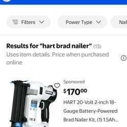 HART 20-Volt 2-inch 18-Gauge Battery-Powered Brad Nailer Kit, (1) 1.5Ah Lithium-Ion Battery