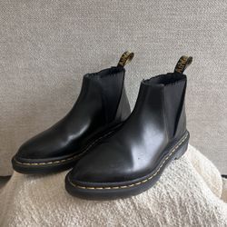Dr. Martens Bianca Black Leather Ankle Boots Elastic Rubber Sole US 7