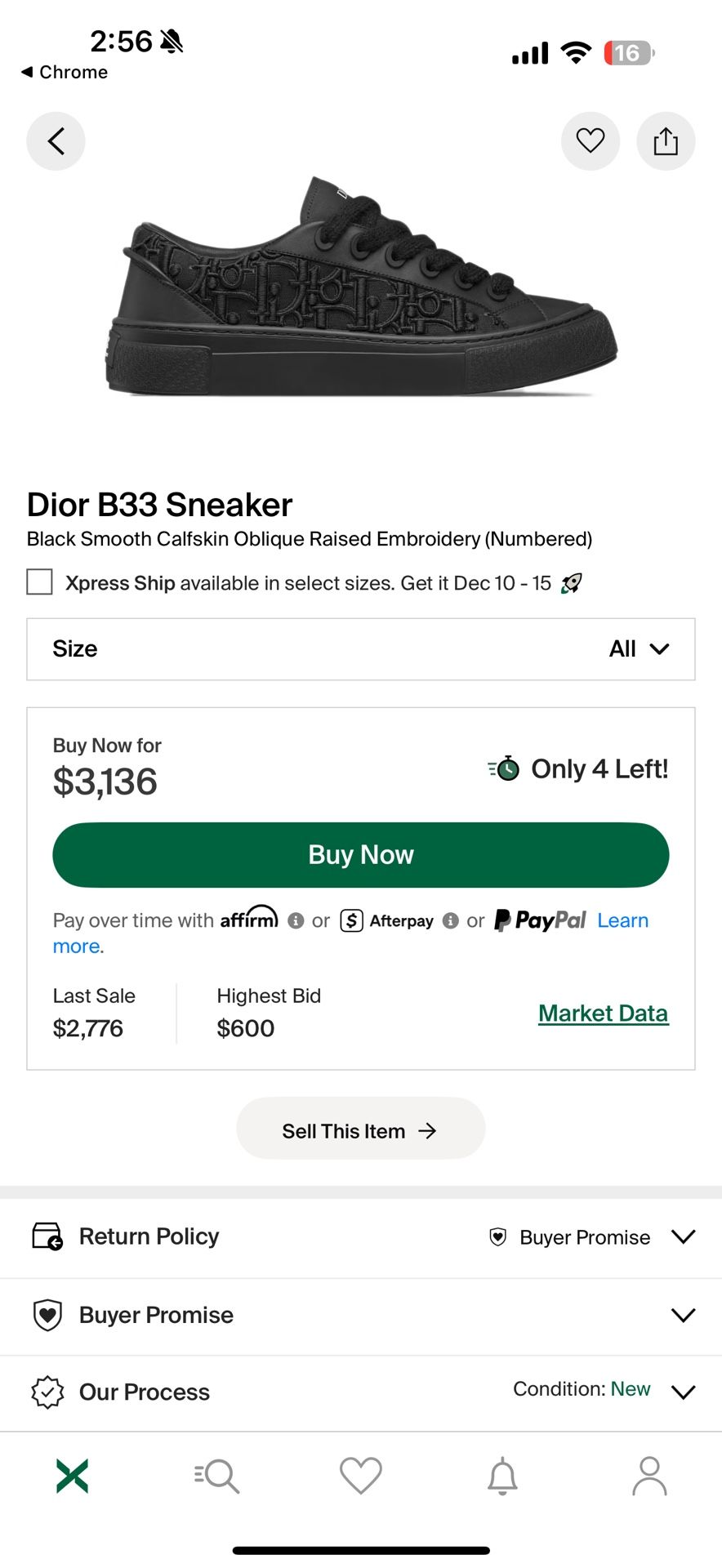 Dior B33 Black Brand New EU 41 Men’s Size US 8.5