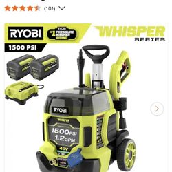  RYOBI
40V HP Brushless Whisper Series 1500 PSI 1.2 GPM Cold Water Electric Pressure Washer w/ (2) 6.0 Ah Batteries and Charger.