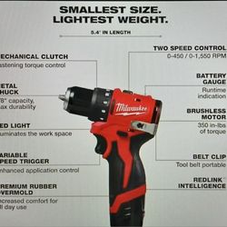 Milwaukee M12 Subcompact Brushless Drill - New