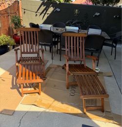 TEAKMAN Wood Folding Steamer Chairs - set of 2.
