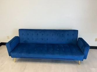 75.2" Blue Velvet Sofa/bed