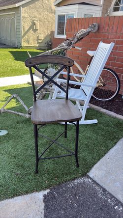 Metal and Wood Bar Stool with Back