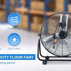 30-Inch Floor Fan with Roll Booster - Industrial-Grade Airflow, 360 Degree Adjustable Tilt, and Portable Design for Rapid Cooling and Flexible NEW 