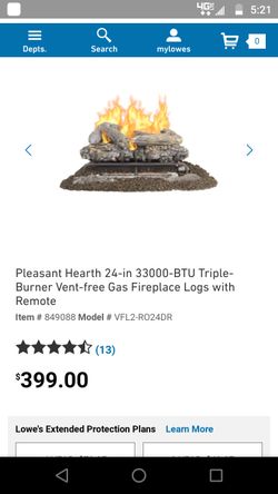 Pleasant hearth 24in triple burner vent free. Gas fireplace log with remote  for Sale in Mint Hill, NC - OfferUp