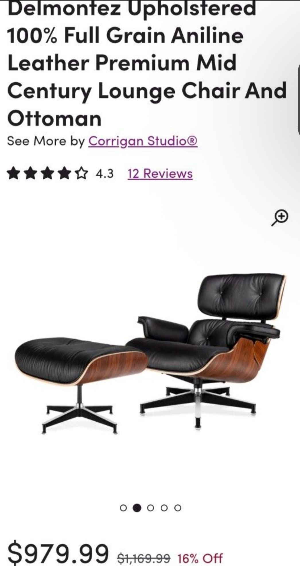 Mid Century Chaise Lounge With Ottoman Chair