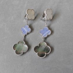 VCA Earrings 3 Motifs  Mother Of Pearl 18k White Gold Plated  