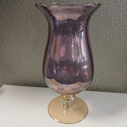 Amethyst Glass  Vase With Amber Pedestal 
