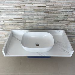 NEW YEAR SALE ~ Custom 36” Wide Quartz Countertops with Vessel Sink