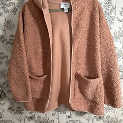 Forever 21 Sherpa Hooded Pink Fleece/Jacket Size S