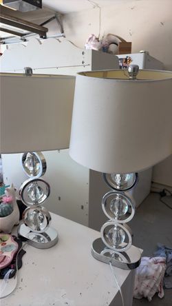 Pair of Crystal Ball Chrome Table Lamps
