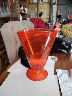 Vintage orange red glass chalice pedestal vase