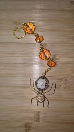 Handmade Spider Keychain with Amber Faceted Crystal Beads