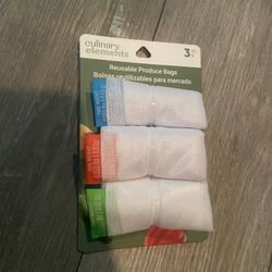 Culinary Elements Reusable Produce Bags - White with Color Tabs (3pc)