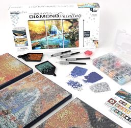 ArtSkills Diamond Painting Kit, Diamond Art on Framed Canvas with Gem Storage Case and Accessory Kit, Waterfall, 3 Stretched Canvas Panels, 14” x 7” E