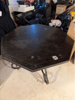 Heavy duty wrought iron table and leather chairs