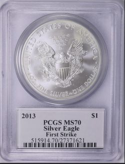 2013 $1 Silver Eagle First Strike PCGS MS-70 (Mercanti Signed Flag Label)