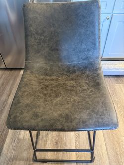 (3) Modern Charcoal Gray Faux Leather Bar Stools