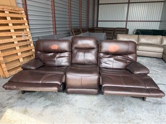 Leather Power Reclining Sofa, Brown