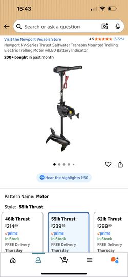 Newport NV-Series Thrust Saltwater Transom Mounted Trolling Electric Trolling Motor 55 lbs thrust