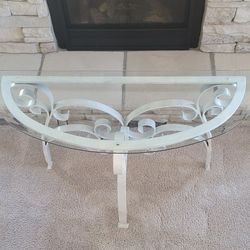 Decorative Table, White Metal and Glass 43" W x 28" H x 17" D