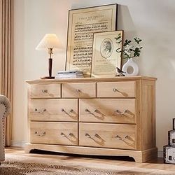 7 Drawers Dresser Chests for Bedroom, Wood Vintage Chests of Drawers, Rustic Dressers Chset Organizer for Bedroom, Living Room, Hallway, Natural Oak  