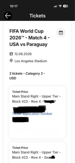 FIFA World Cup Ticket - USA vs Paraguay