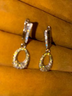 Silver Drop Earrings with Green Stones