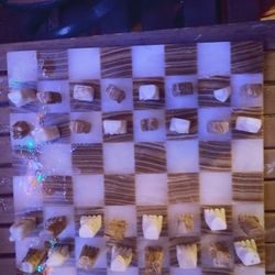 1970s Vintage Hand Made Onyx Chess Set & Board
