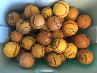 SOFTBALLS 65 SIXTY FIVE 13” SOFTBALLS THERE ARE A FEW 12” SOFTBALLS IN THERE BUT THE MAJORITY ARE 13” ALL SOFTBALLS ARE IN EXCELLENT CONDITION. “WE’VE