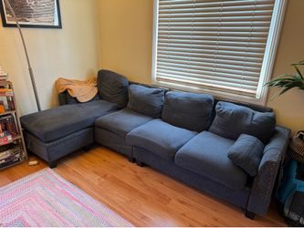 Navy Blue L-Shaped Couch with Storage